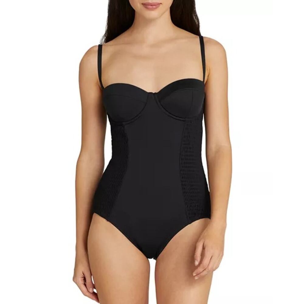 Kate Spade Black Smocked Underwire One Piece Swimsuit Size XL